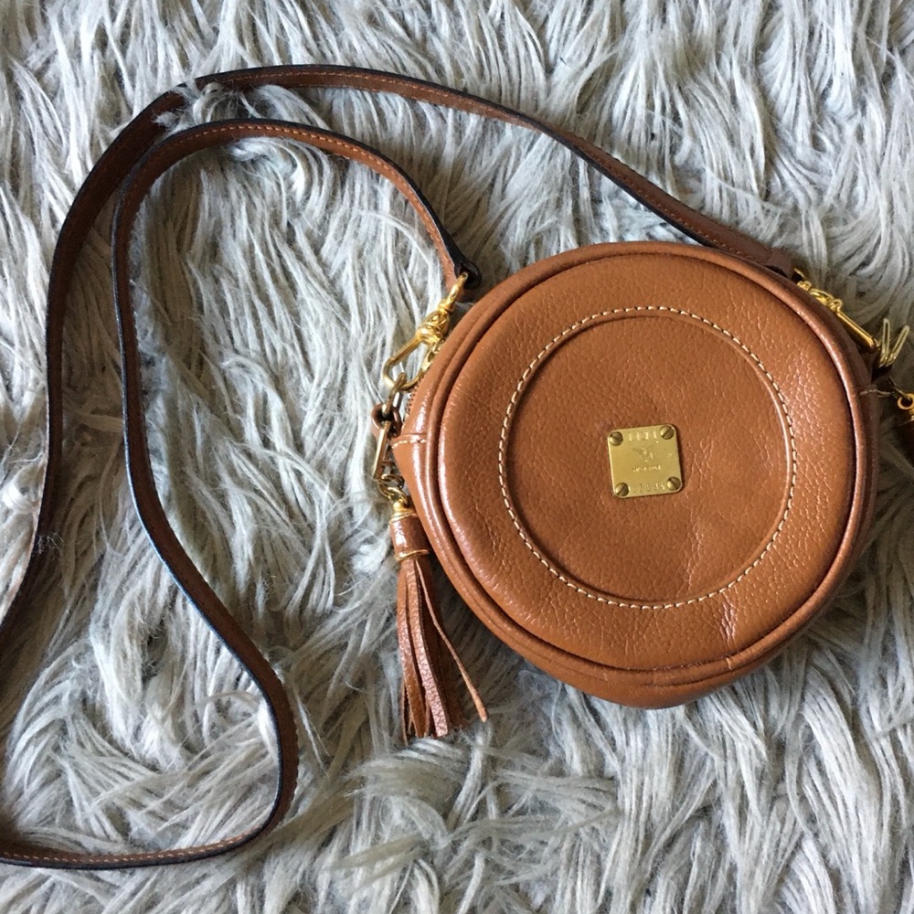 MCM Vintage Tan Leather Circle Crossbody